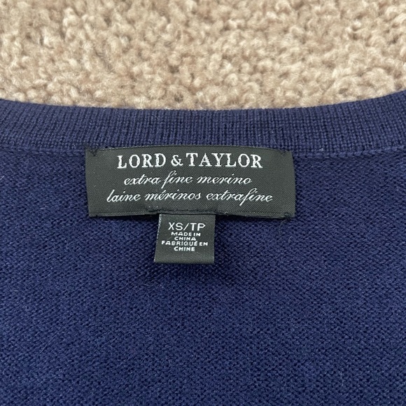 Lord & Taylor Navy Extra Fine Merino Wool Sweater - Picture 2 of 3